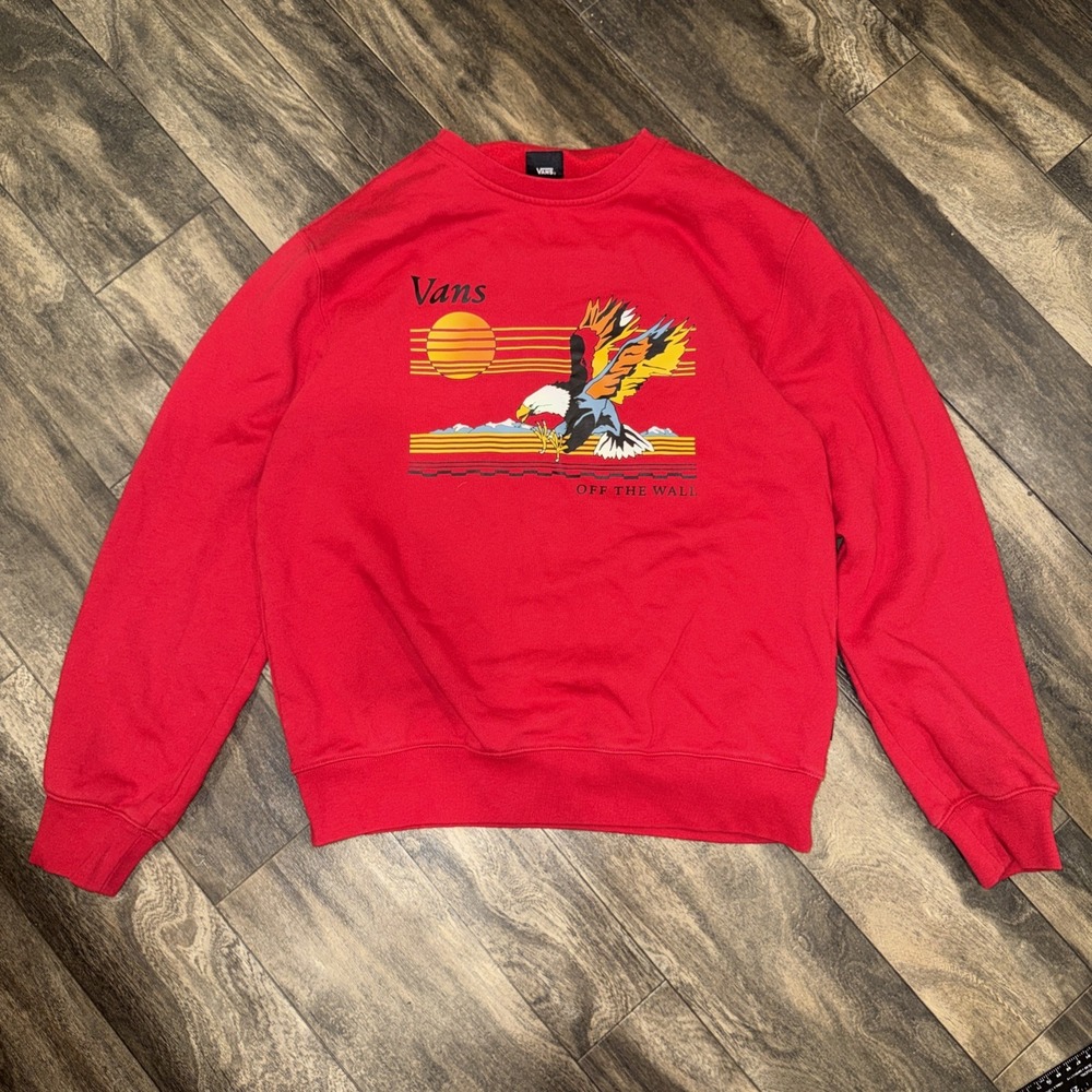 Vans Sunset Crew Sweatshirt Men's Medium Crewneck Pullover Long-Sleeve Red